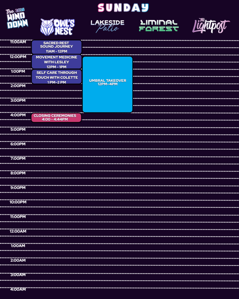 WIND DOWN 2026 SUNDAY SCHEDULE