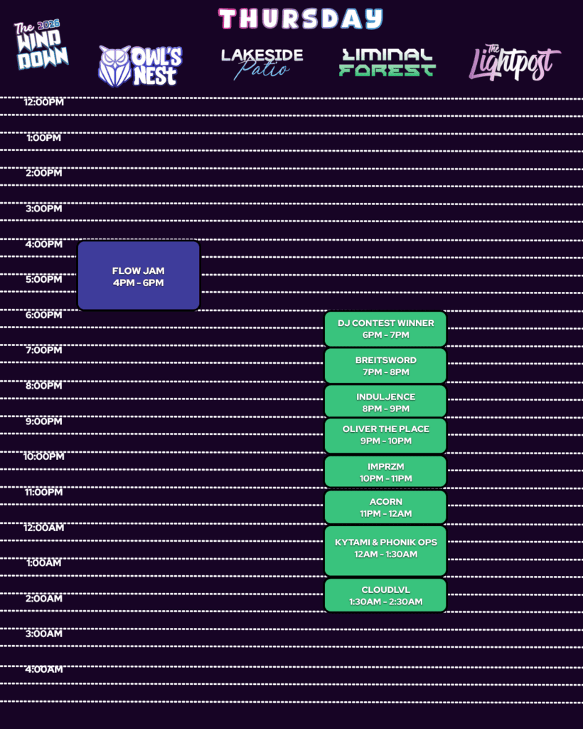 WIND DOWN 2026 THURSDAY SCHEDULE